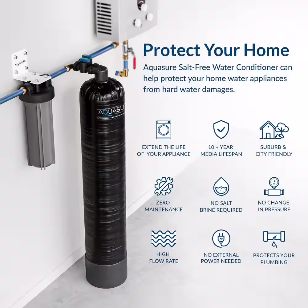 AQUASURE Serene Series 10-GPM Whole House Salt-Free Water Conditioning/Softening System with Triple Purpose Pre-Filter