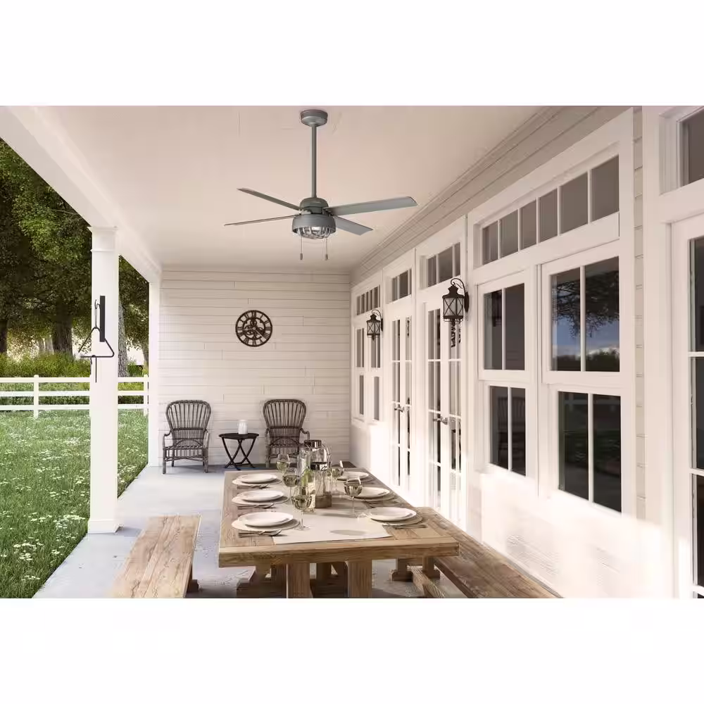 Hunter Spring Mill 52 in. LED Indoor/Outdoor Matte Silver Ceiling Fan with Light Kit