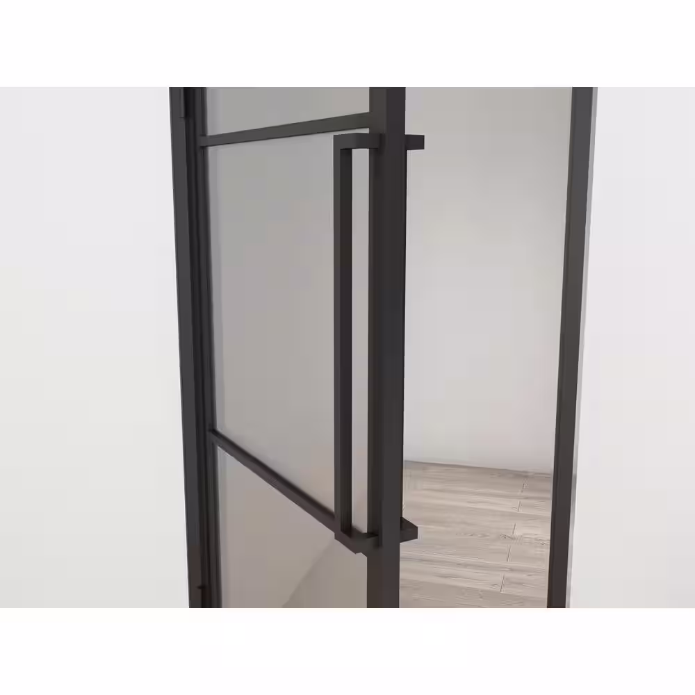 CALHOME 36 in. x 85 in. 3 Lite Frost Glass Black Steel Frame Prehung Interior Door with Door Handle