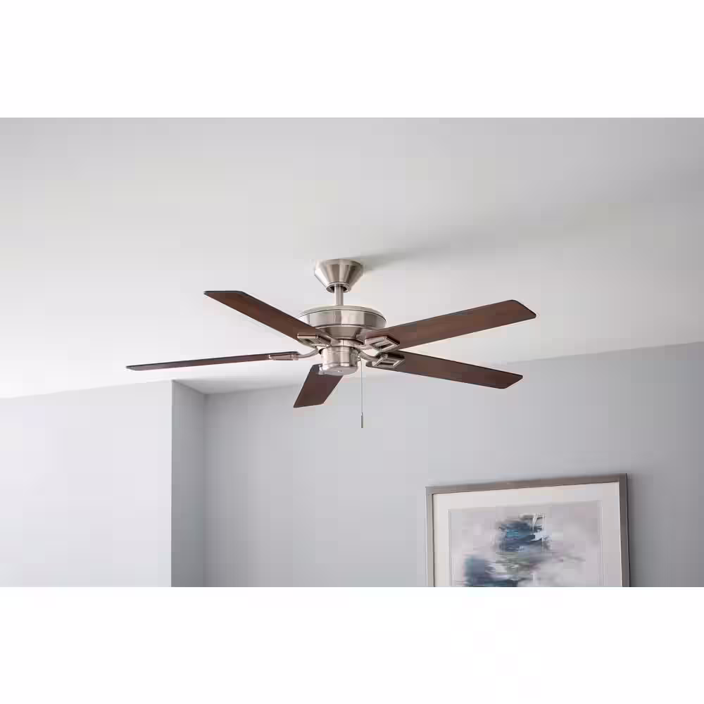 Hampton Bay Bayfield 52 in. Indoor Brushed Nickel Dry Rated Downrod Ceiling Fan with 5 Reversible Blades