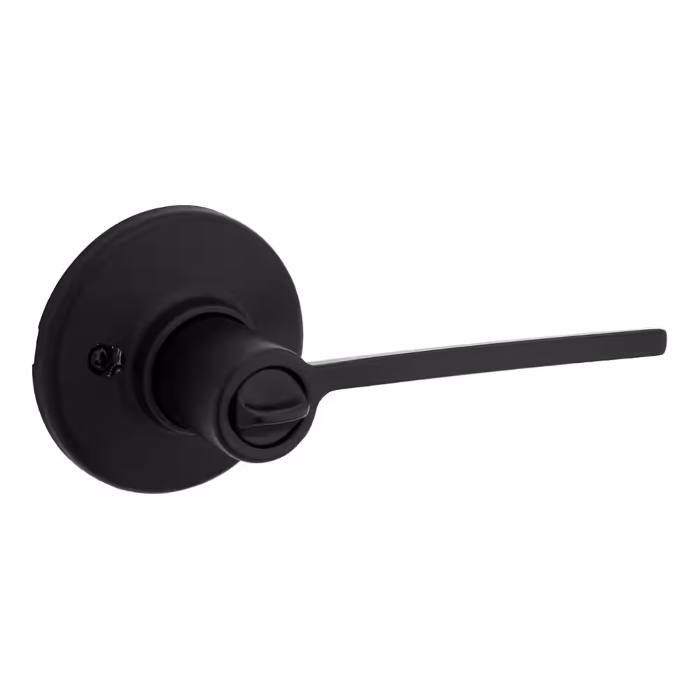 Kwikset Ladera Matte Black Contemporary Round Privacy Bed/Bath Door Handle with Lock