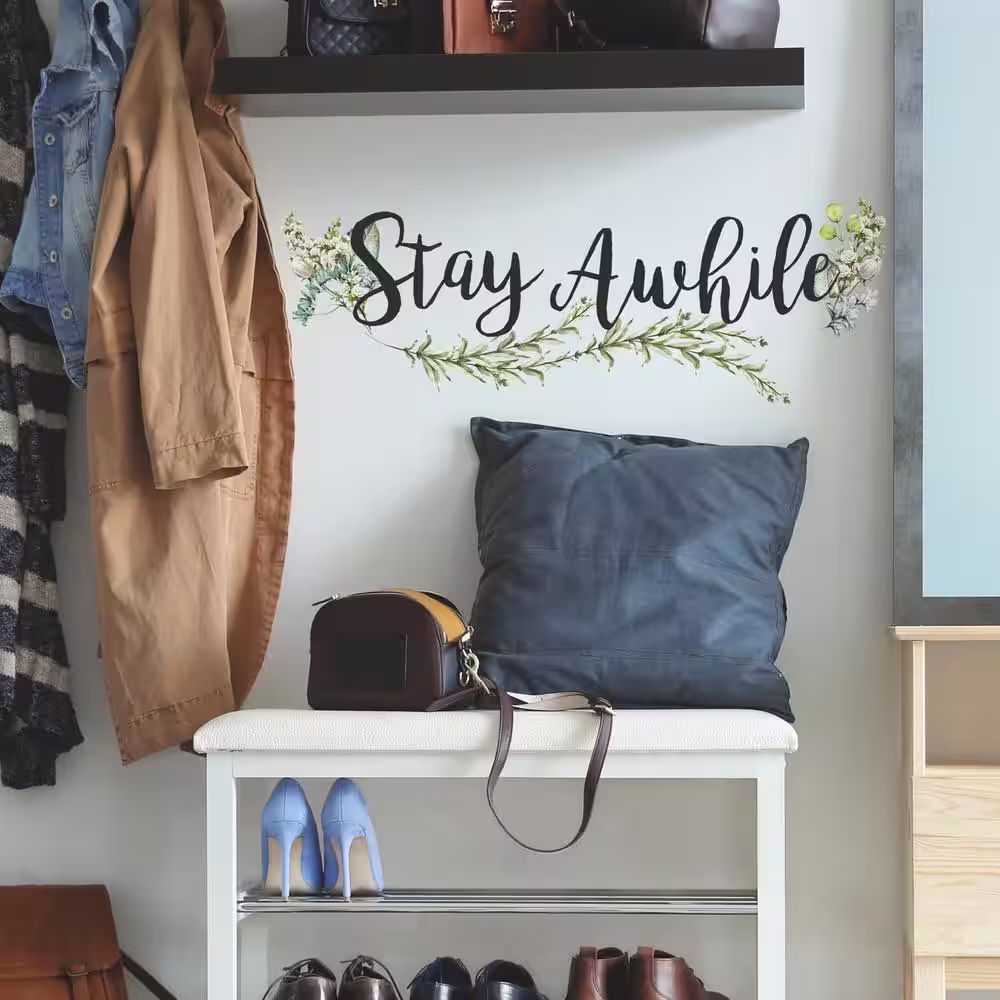 RoomMates Stay Awhile Quote Green Vinyl Wall Decal