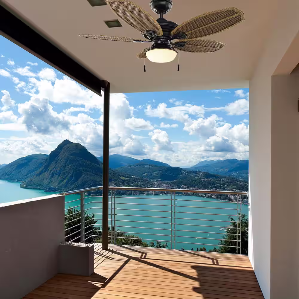Hampton Bay Palm Beach III 48 in. LED Indoor/Outdoor Natural Iron Ceiling Fan with Light Kit