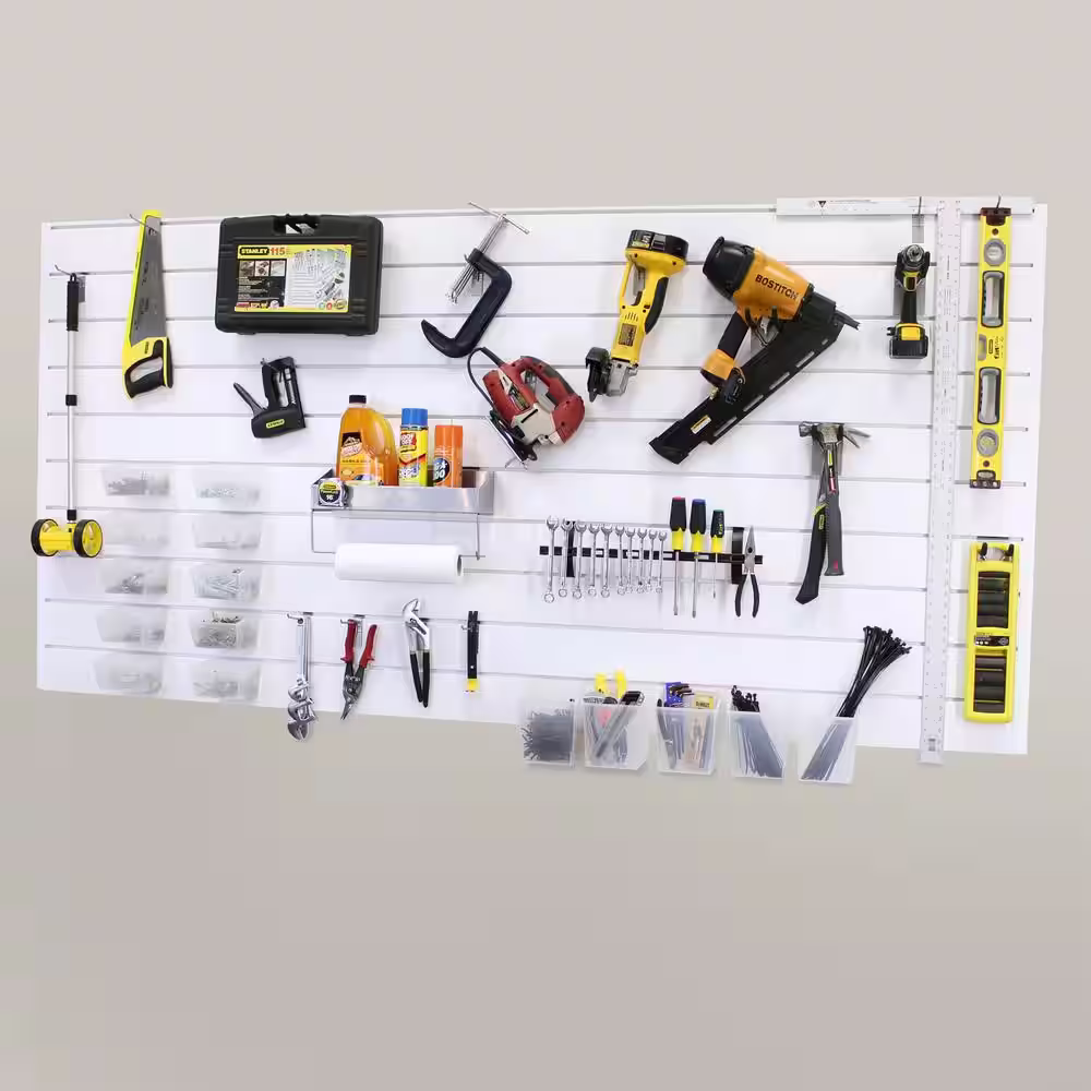 Proslat PVC Slatwall 8 ft. x 4 ft. White Handyman Combo Kit (35-Piece)