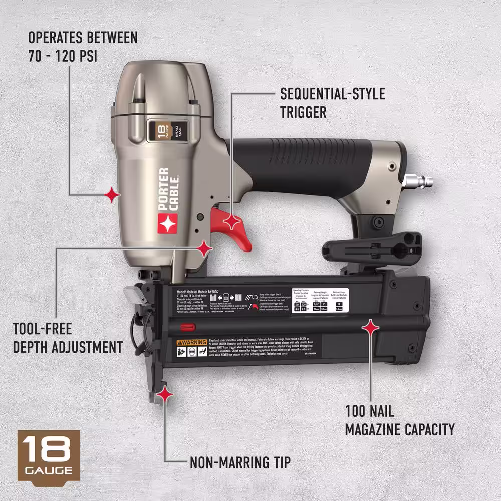 Porter-Cable Pneumatic 18-Gauge Brad Nailer Kit and 18-Gauge Brad Nail Project Pack (900 per Box)