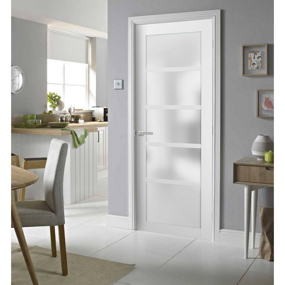 Sartodoors 36 in. x 80 in. Single Panel No Bore Frosted Glass White Finished Pine Wood Interior Door Slab