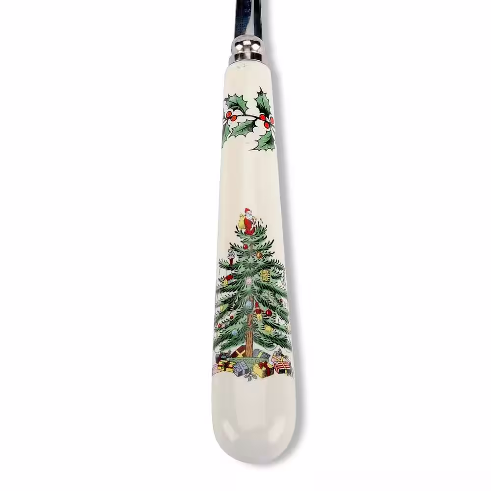 Spode Christmas Tree 10 in. 3-Piece Stainless Steel and White Ceramic Cutlery Set