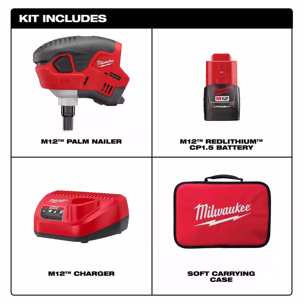 Milwaukee M12 Cordless Palm Nailer Kit with One 1.5Ah Battery, Charger with M18 FUEL 3-1/2 in. 18-Volt 30-Degree Framing Nailer