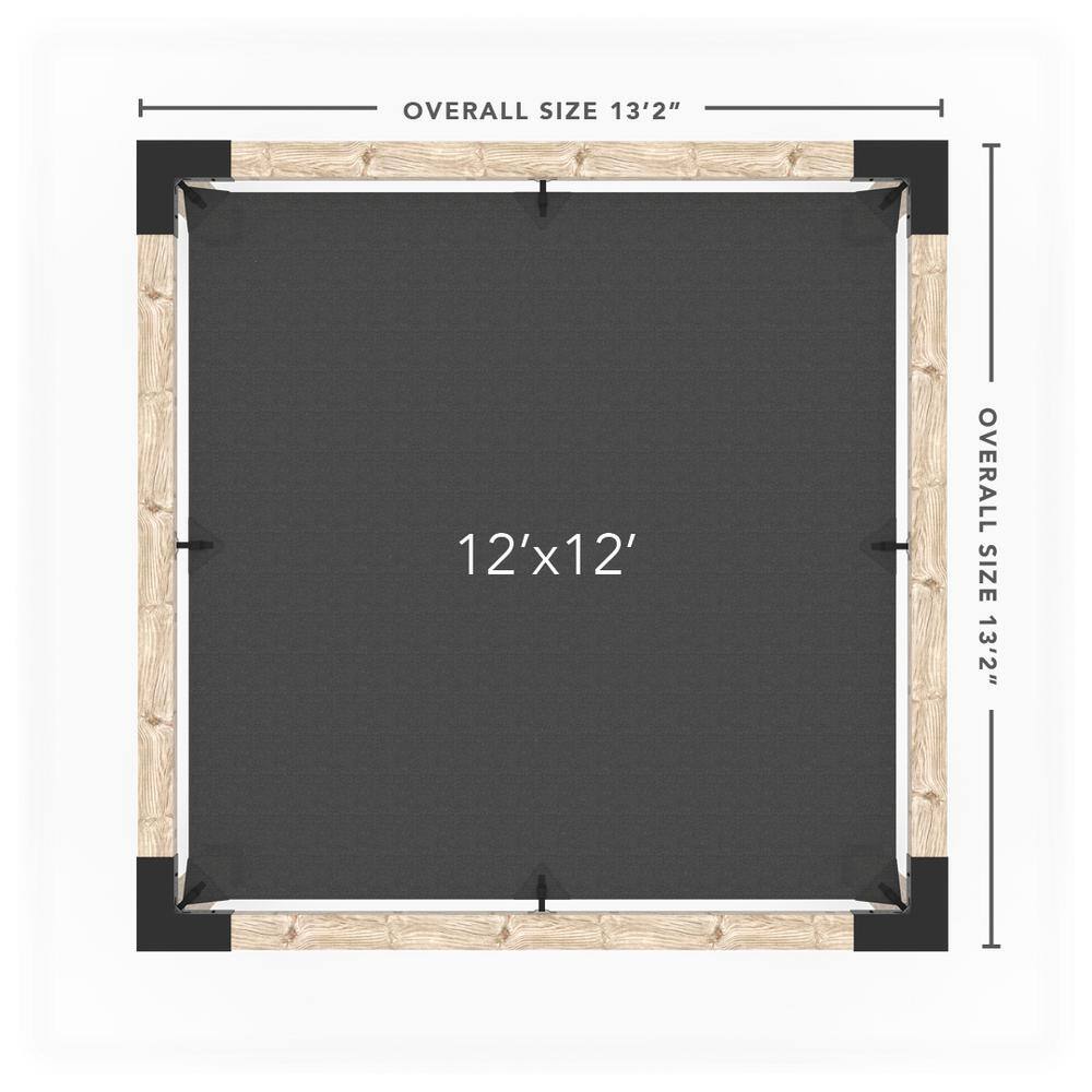 TOJA GRID 12 ft. L x 12 ft. W Pergola Kit with 4x4 KNECT Post Wall and White Shade Sail for 6x6 Wood Posts