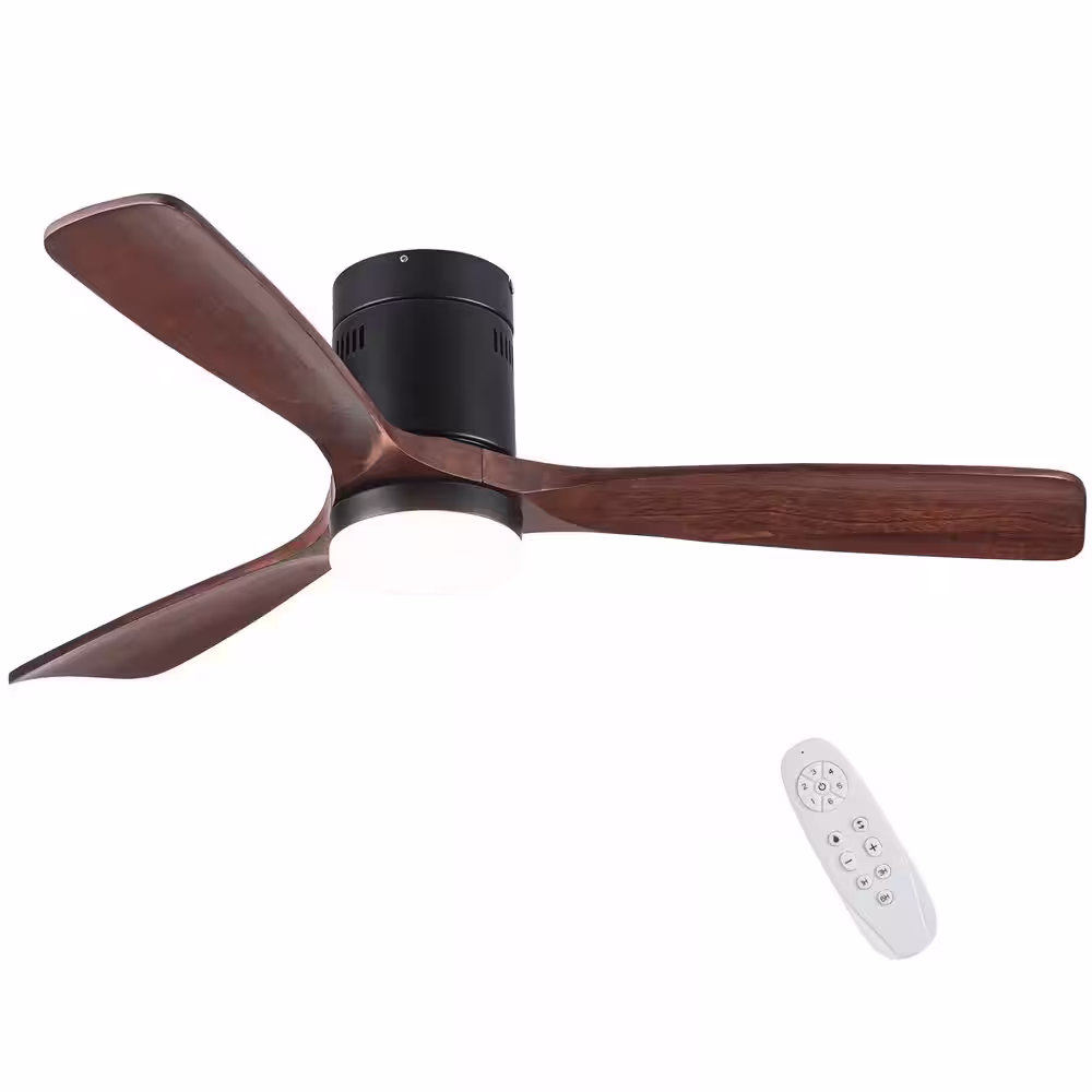 None 52 in. Indoor Flush Mount Integrated LED Ceiling Fan with 6-Speed DC Remote Control and Dimmable light