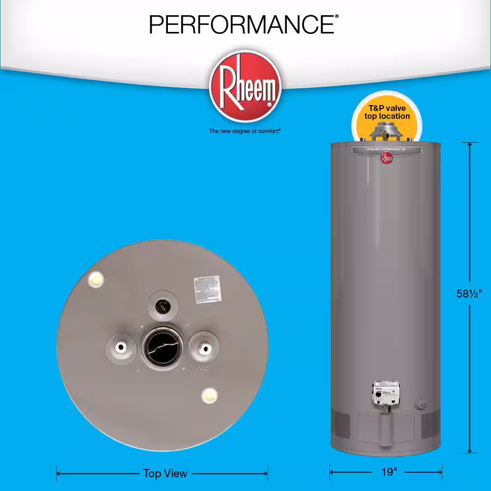 Rheem Performance 40 Gal. Tall 6-Year 38,000 BTU Ultra Low NOx (ULN) Natural Gas Tank Water Heater with Top T and P Valve
