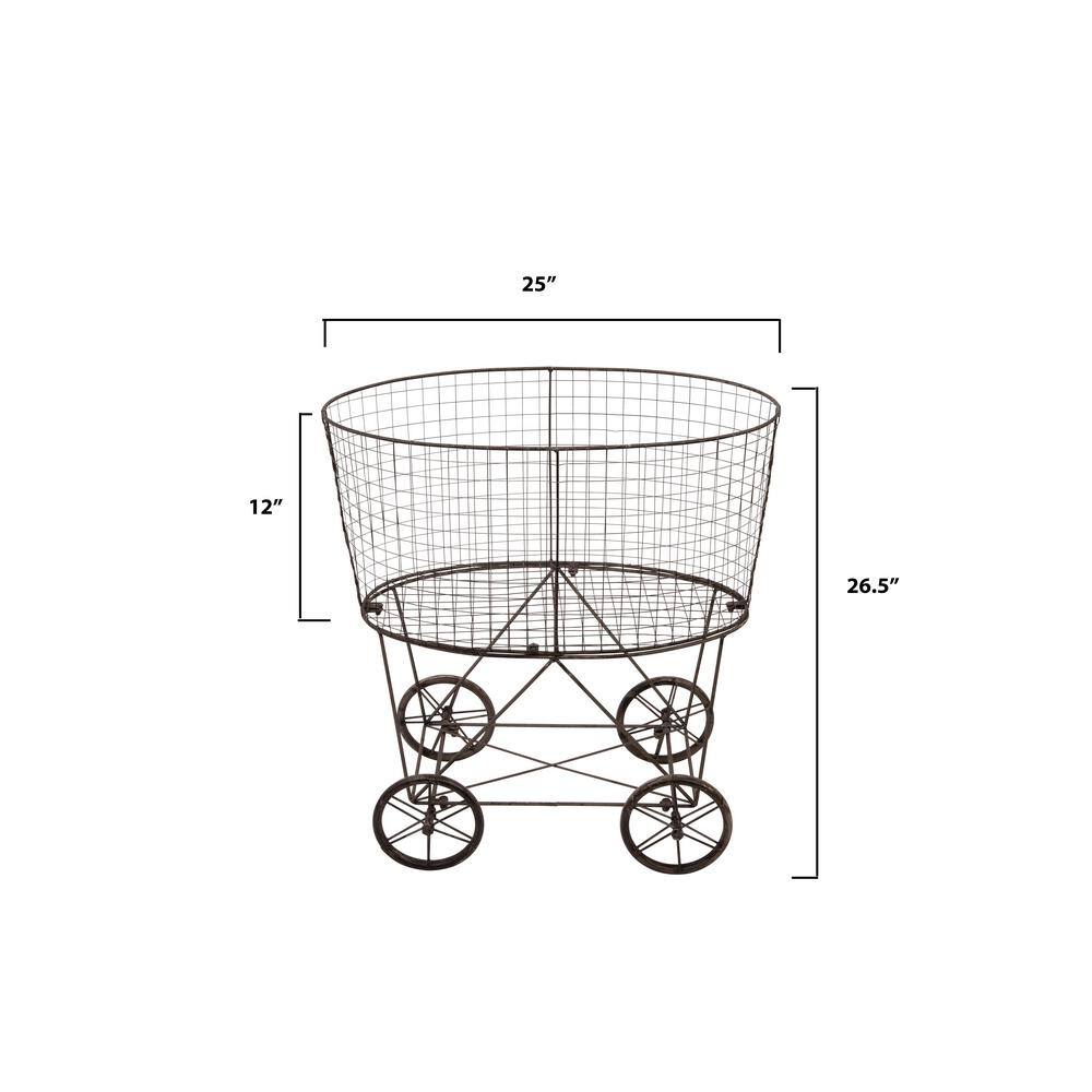Storied Home Vintage Metal Basket with Wheels