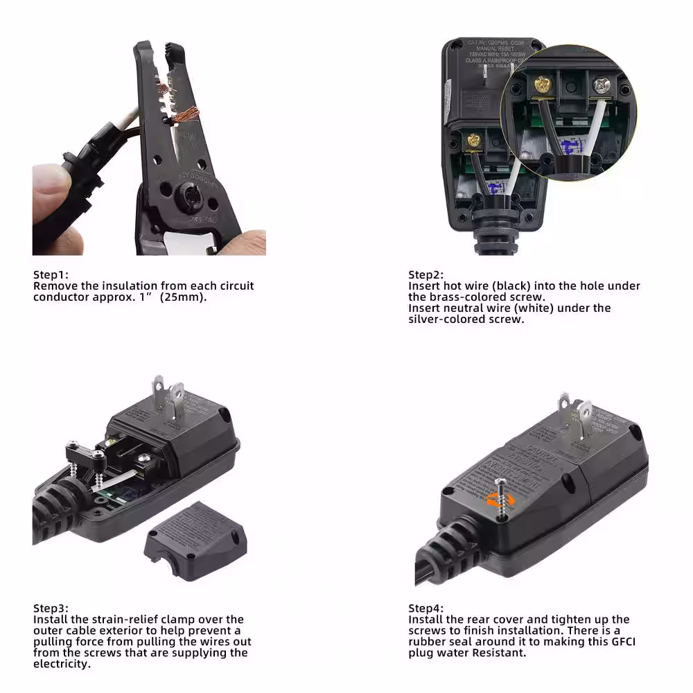 ELEGRP 4.67 in. 15 Amp Manual Reset 2 Prong Portable GFCI Replacement Right Angle Plug Assembly