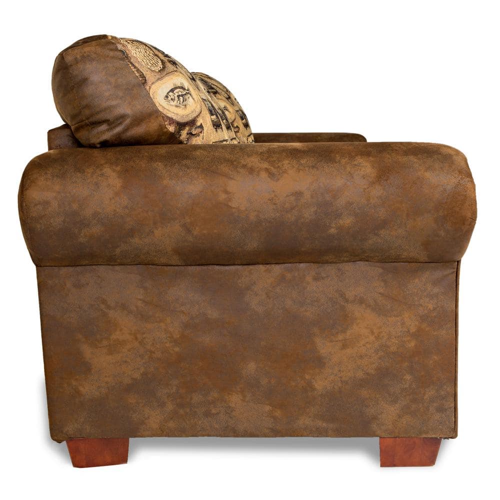 American Furniture Classics Sierra Lodge 88 in. Brown/Red Pattern Microfiber 4-Seater English Rolled Arm Sofa with Nailheads