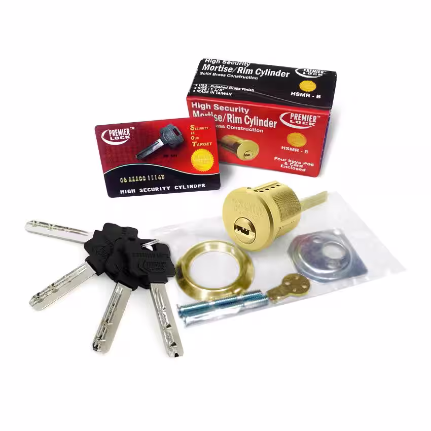 Premier Lock 1-1/8 in. High Security Rim Cylinder, Brass Finish