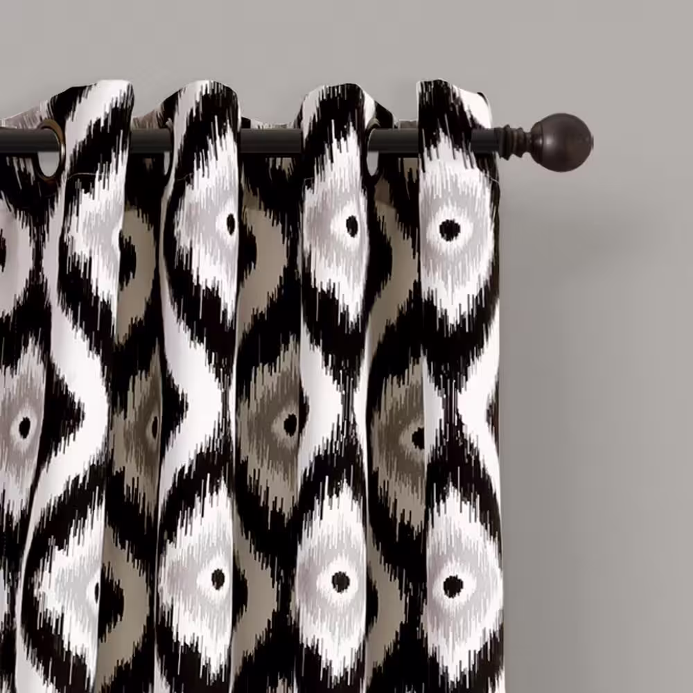 Lush Decor Black Ikat Grommet Room Darkening Curtain - 52 in. W x 84 in. L (Set of 2)