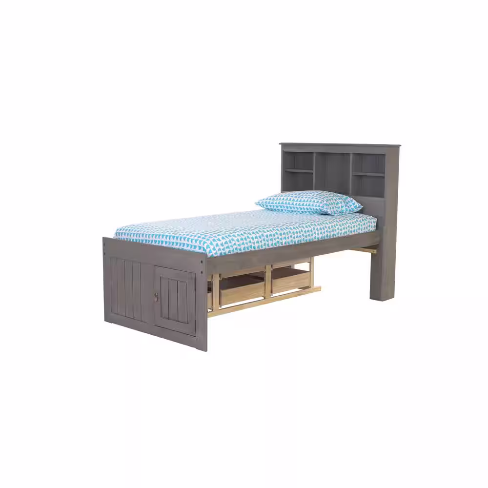 OS Home and Office Furniture Mission Charcoal Gray Twin Sized Captains Bookcase Bed with 6-Drawers