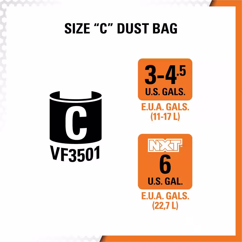 RIDGID High-Eff. Wet/Dry Vac Dry Pick-up Only Dust Bags for 3 to 4.5 Gallon and HD06001 RIDGID Shop Vacuums, Size C (24-Pack)