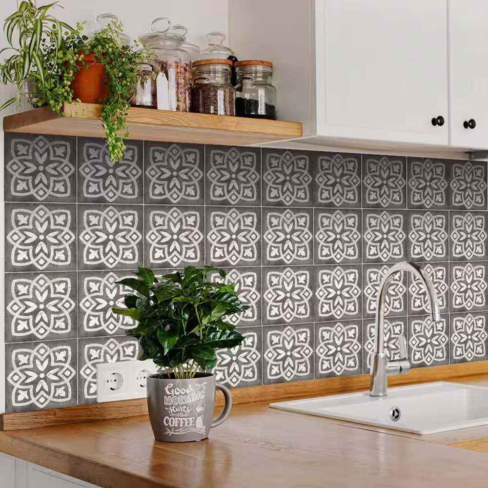 None Gray and White R44 6 in. x 6 in. Vinyl Peel and Stick Tile (24 Tiles, 6 sq.ft./pack)