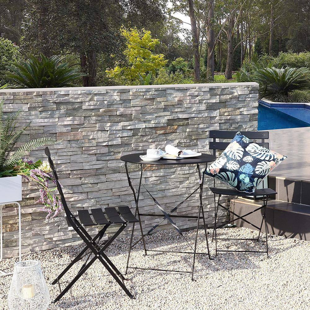 None Black 3-Piece Metal Outdoor Bistro Set, Outdoor bar Table and Chairs Set
