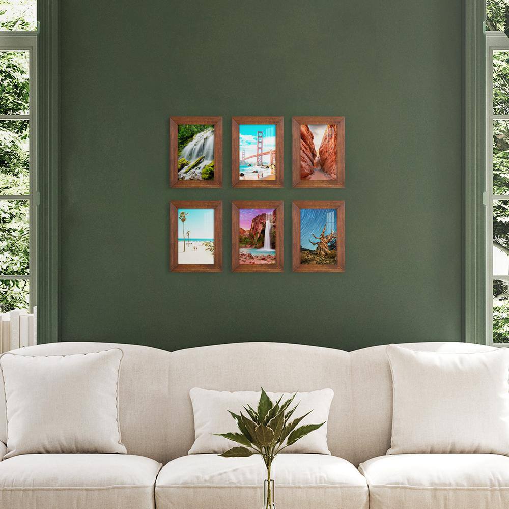 None Textured 5 in. x 7 in. Walnut Picture Frame (Set of 6)