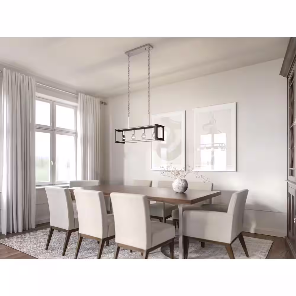 KICHLER Chatwin 30.6 in. 4-Light Brushed Nickel with Black Farmhouse Island Linear Chandelier for Kitchen
