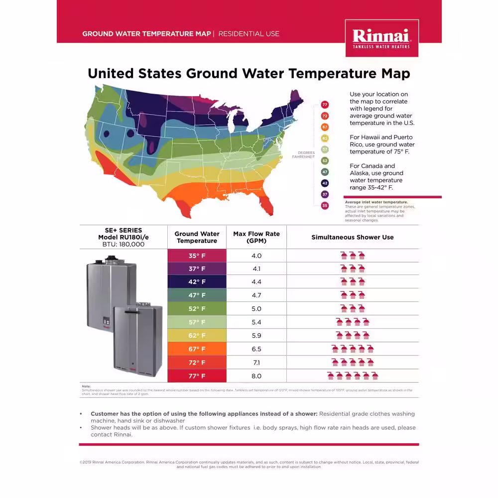 Rinnai Super High Efficiency Plus 10 GPM Residential 180,000 BTU Natural Gas Interior Tankless Water Heater