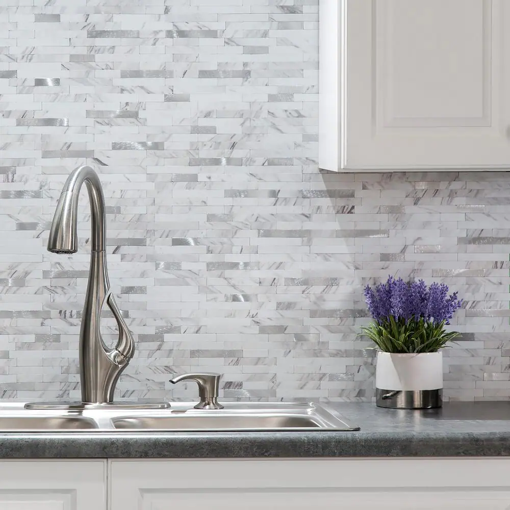 Aspect Collage 11.75 in. x 6 in. Metal and Composite Peel and Stick Backsplash in Marble Shine (2-Pack)