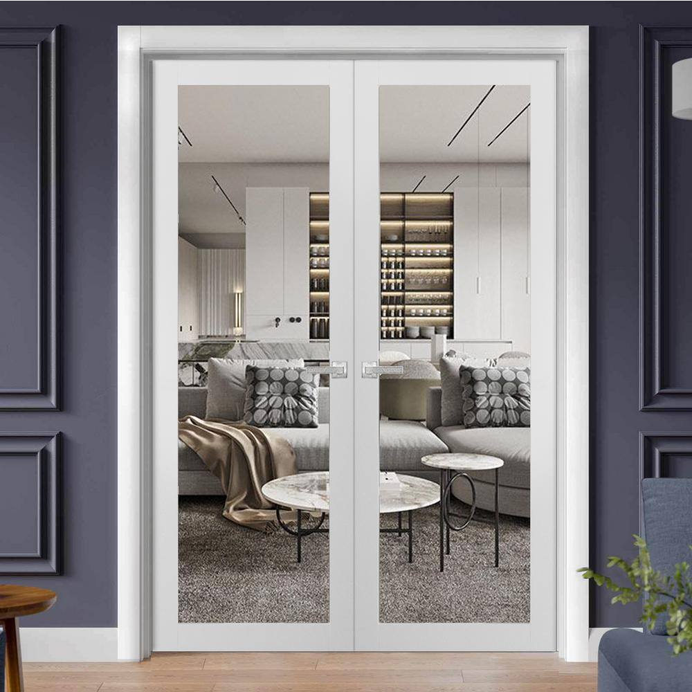 Sartodoors 2166 64 in. x 80 in. Universal Handling Frosted Glass Solid Wood White Finished Pine Wood Interior Door Slab