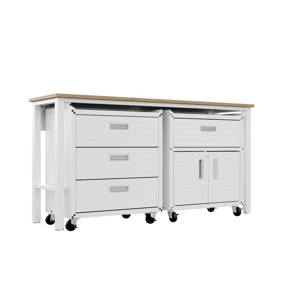 Manhattan Comfort Fortress 72.4 in. W x 37.6 in. H x 20.5 in. D Mobile Space-Saving Garage Storage System 5.0 in White (3-Piece)
