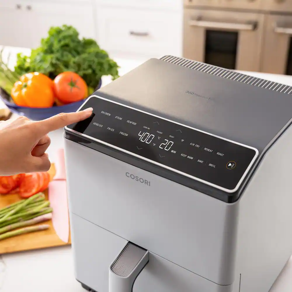Cosori Dual Blaze Smart 6.8 qt. Gray Air Fryer with Bonus Skewer Rack Set, Multi-Purpose Rack, Heat Mat