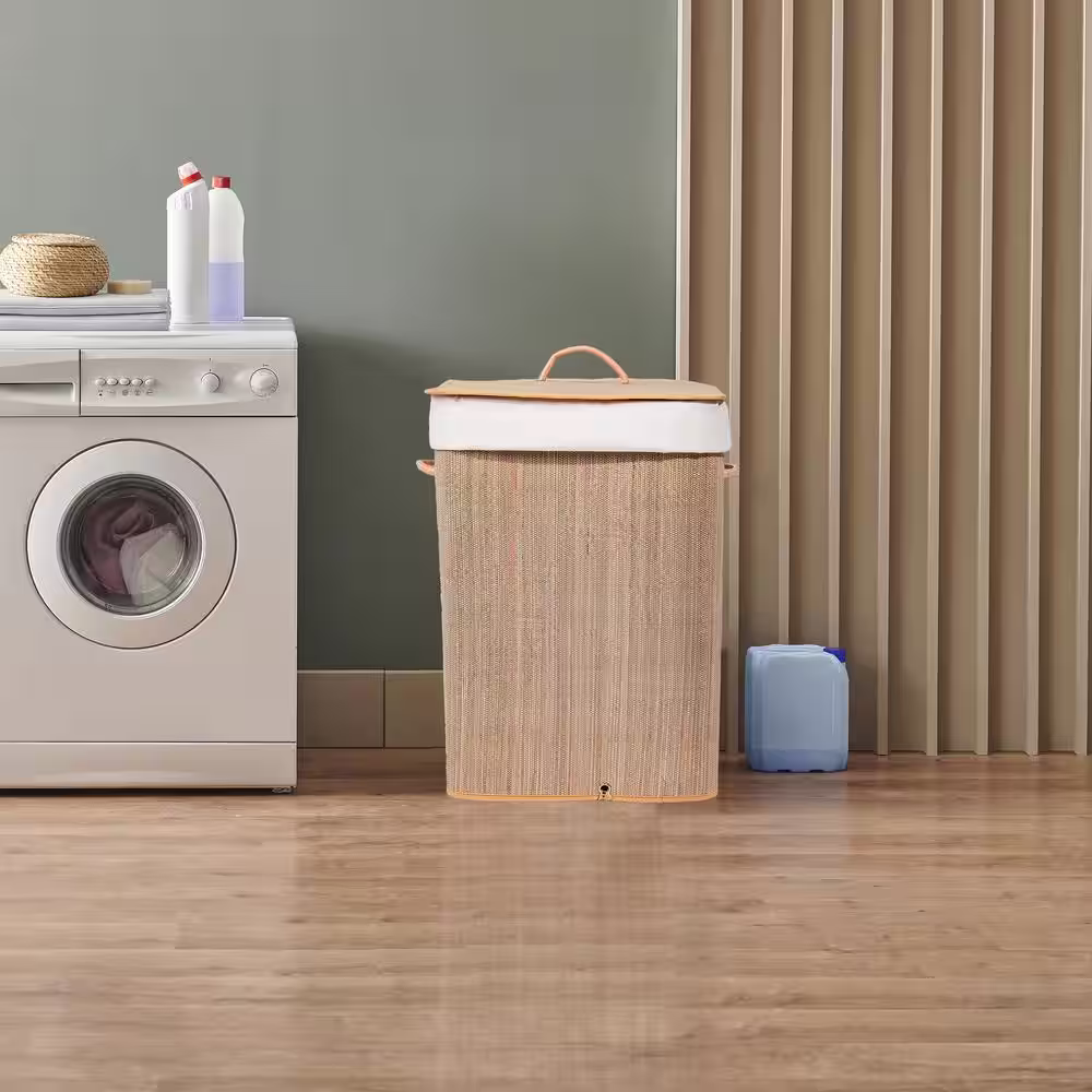 Vintiquewise Rectangle Mendong Bamboo Laundry Hamper with Lid and Handles for Easy Carrying