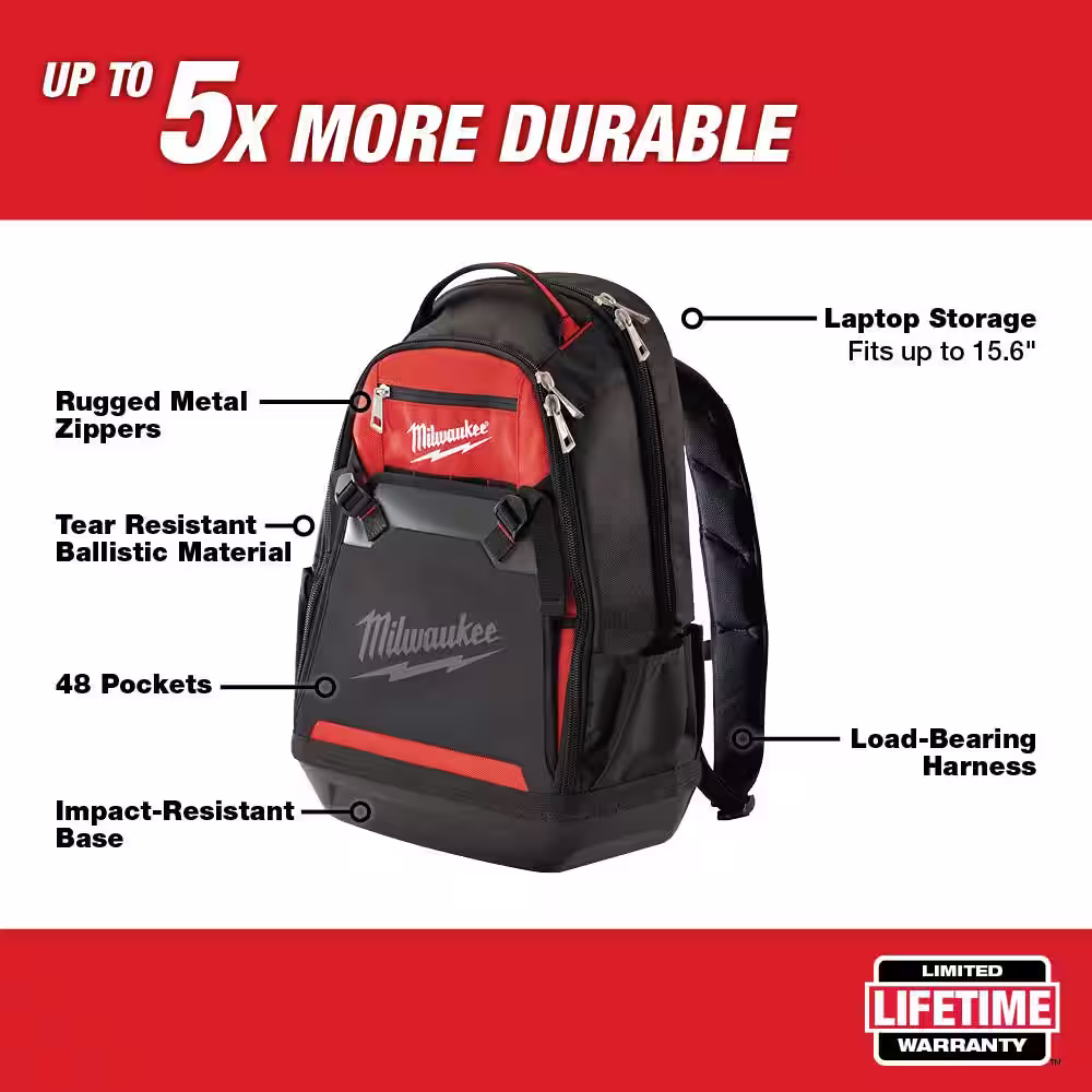 Milwaukee 10 in. Jobsite Tool Backpack with Hardline D2 Steel Smooth Blade Pocket Folding Knife (2-Piece)