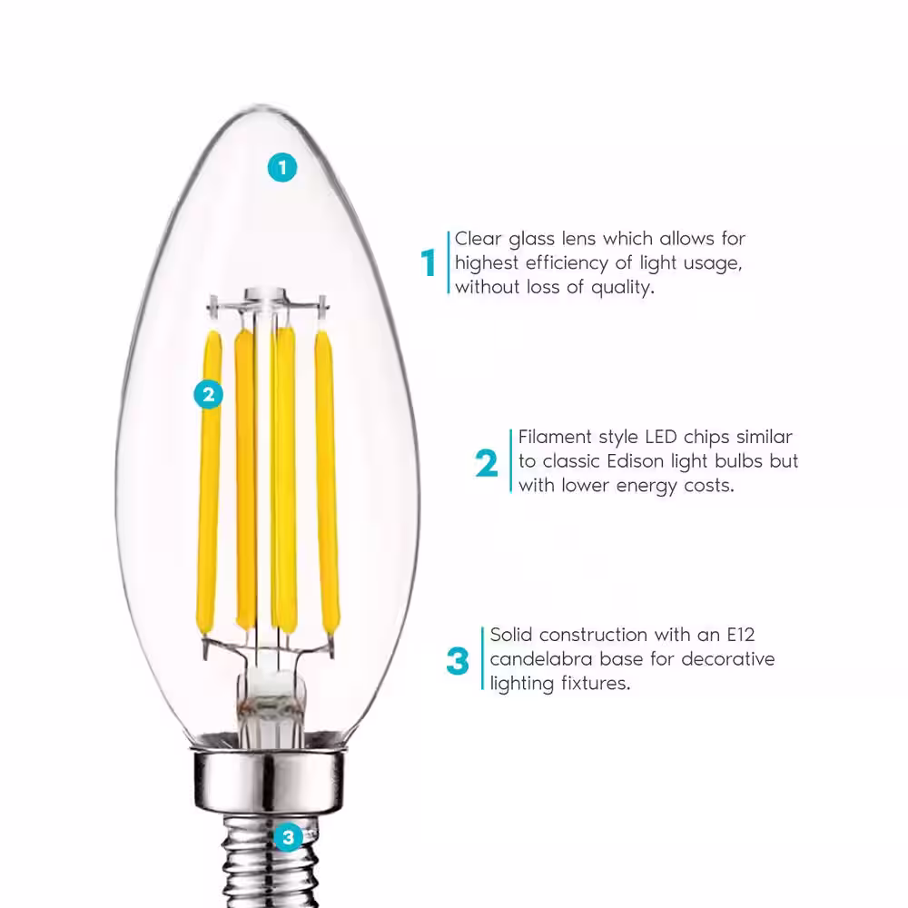 LUXRITE 60-Watt Equivalent B10 Dimmable Vintage Candle Edison LED Light Bulb 3000K Soft White (24-Pack)
