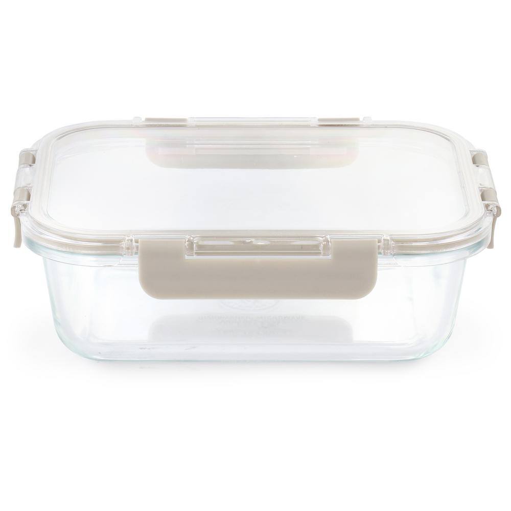 None 51 oz. Rectangular Glass Storage Container with Snap-On Lid in Taupe