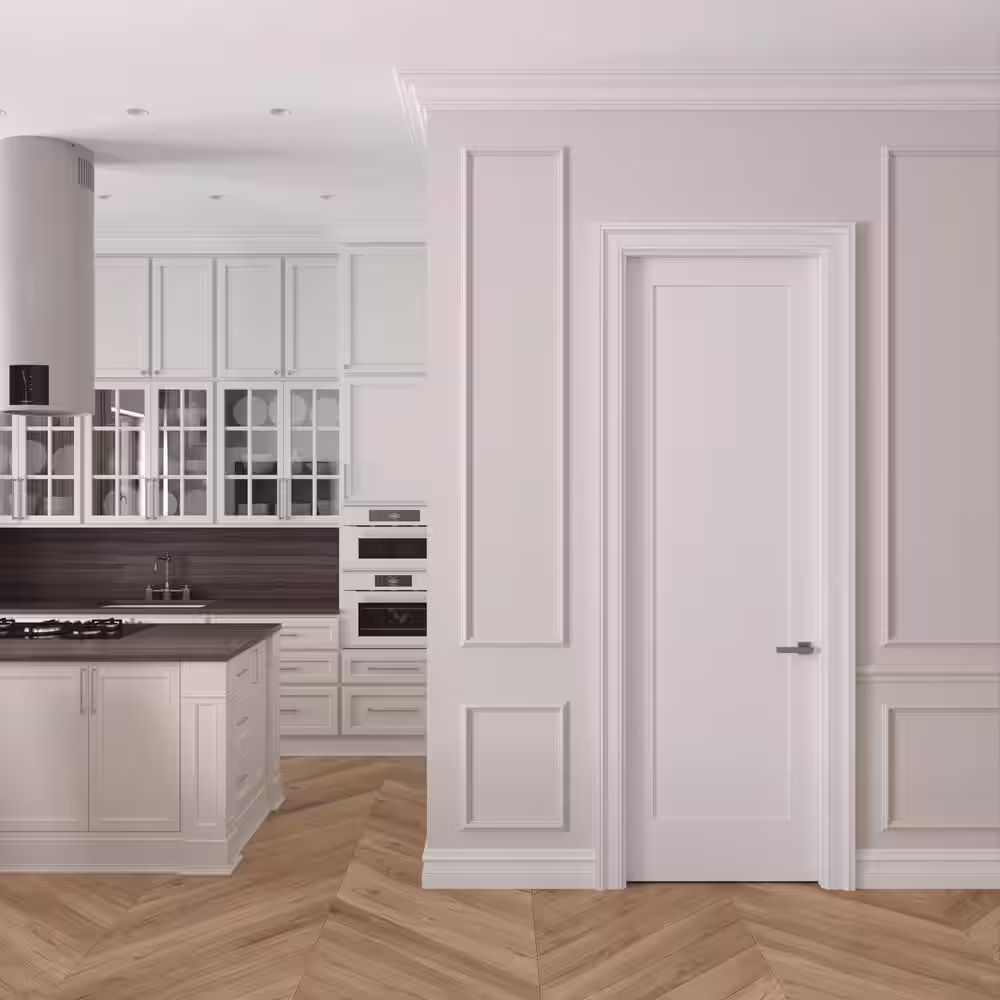 RESO 32 in.  x 96 in. Right-Handed Solid Core Primed White Composite Single Pre-hung Interior Door Matte Black Hinges