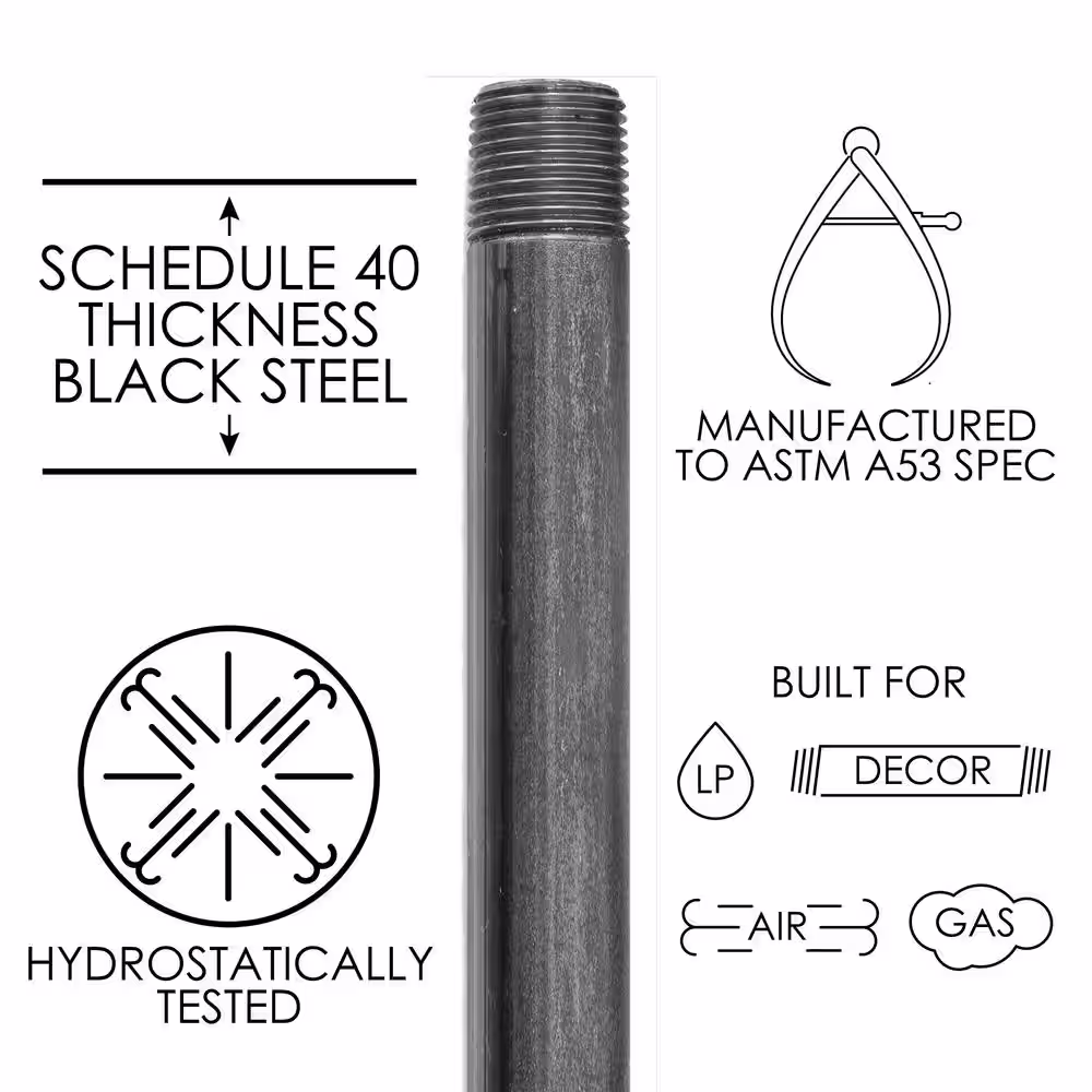 PIPE DECOR 3/4 in. x 1.3 ft. L Black Industrial Steel Grey Plumbing Pipe (4-Pack)