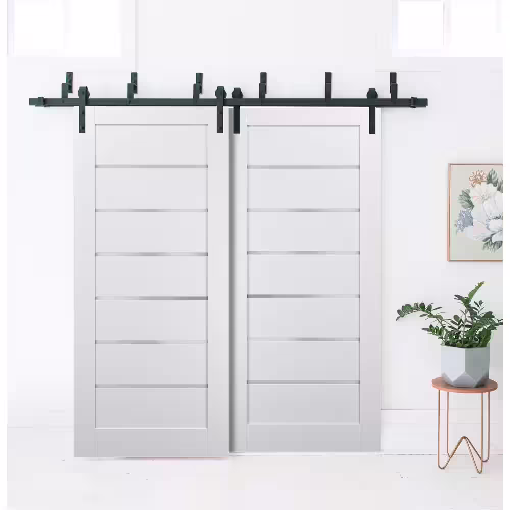 Sartodoors 4117 42 in. x 84 in. Panel No Bore Solid Core 6 Lites Frosted Glass White Finished Pine Wood MDF Interior Door Slab
