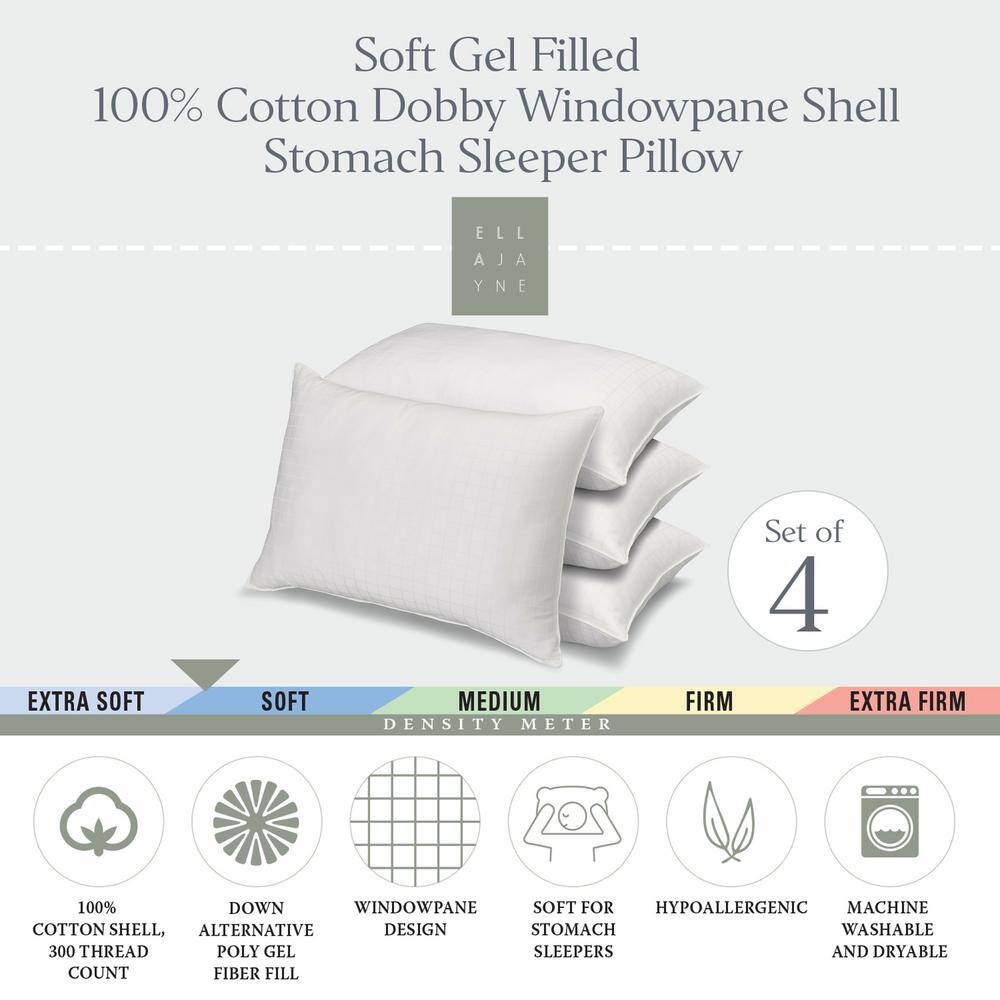 ELLA JAYNE Hotel Collection Soft 100% Cotton Standard Size Pillow Set of 4