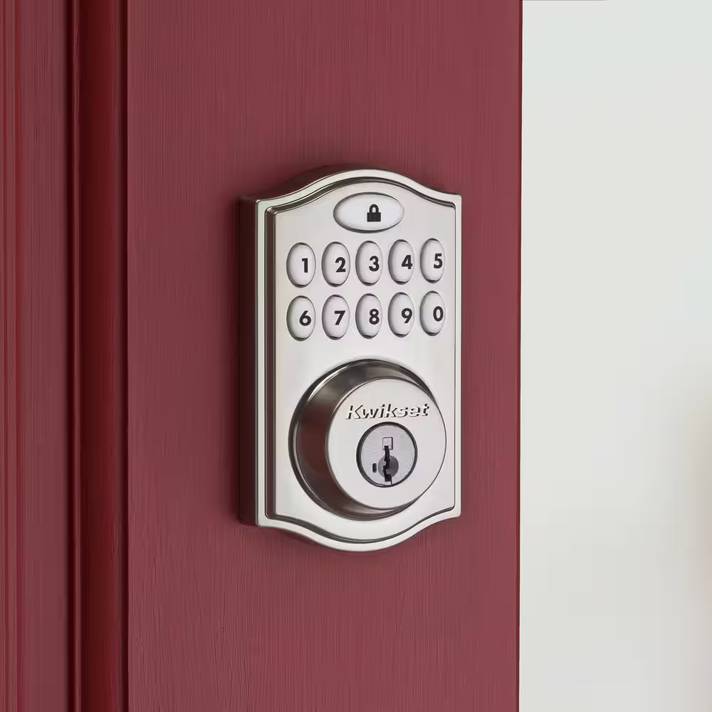 Kwikset Z-Wave SmartCode Satin Nickel Single Cylinder Keypad Electronic Deadbolt featuring Tustin Hall/Closet Lever