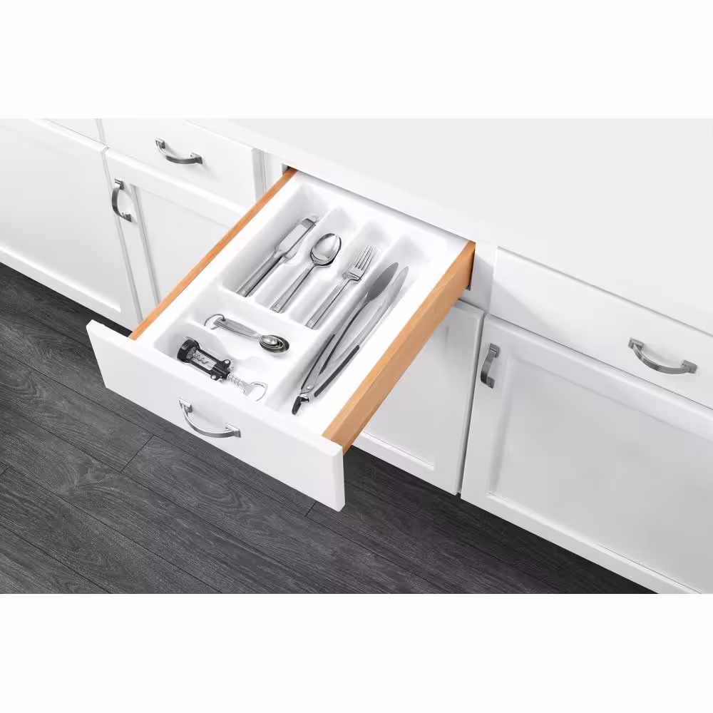 Rev-A-Shelf 2.375 in. H x 14.25 in. W x 21.25 in. D Medium White Cutlery Tray Drawer Insert