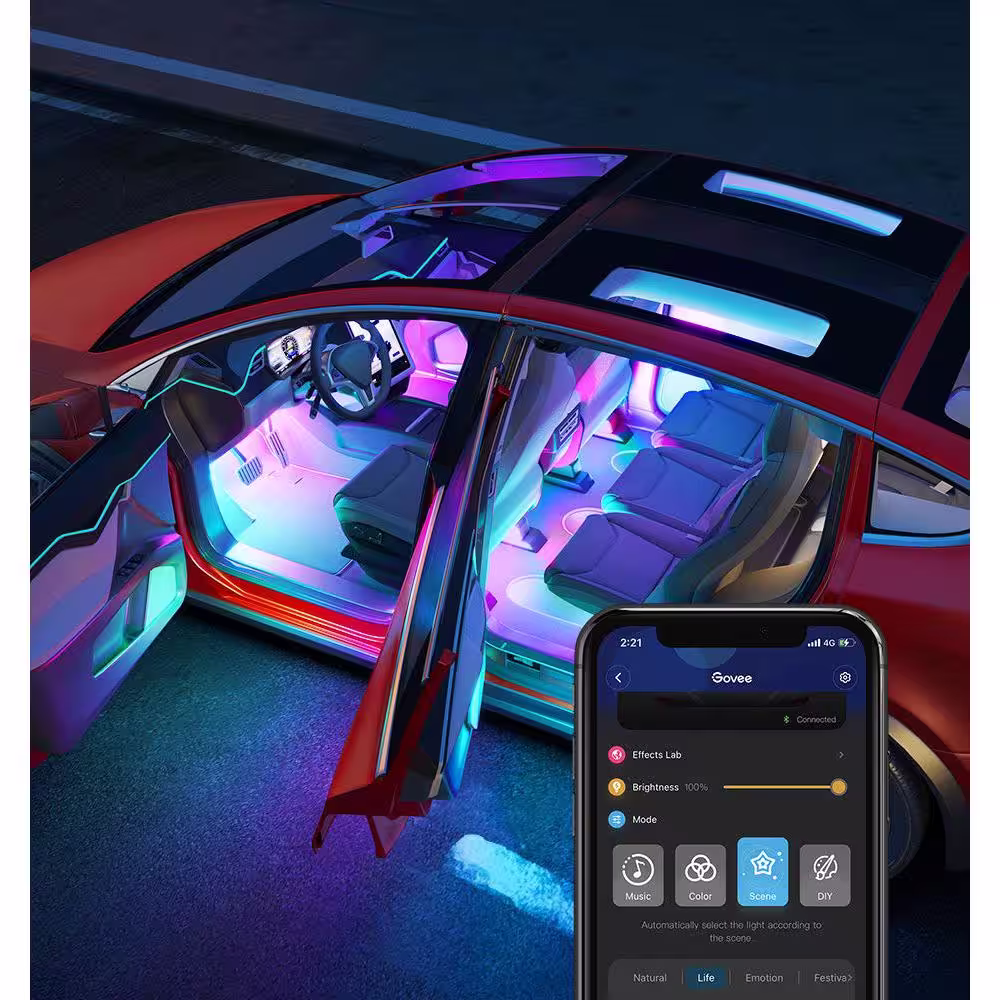 Govee RGBIC Smart Integrated LED Interior Car Lights 12-Volt 3.9 ft. Black Under Cabinet Light with Remote (1-Pack)