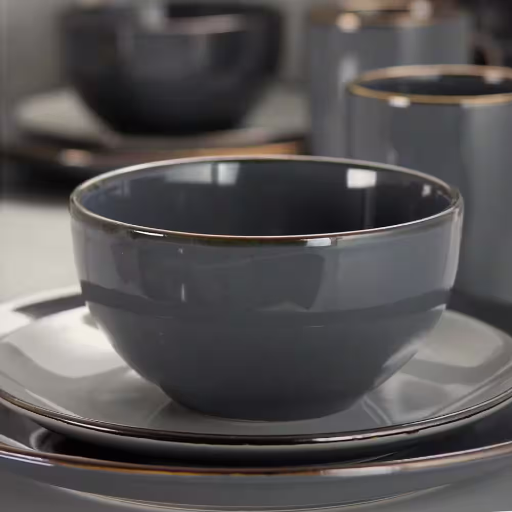 Elama Tahitian Grand 16-Piece Casual Gray Stoneware Dinnerware Set (Service for 4)