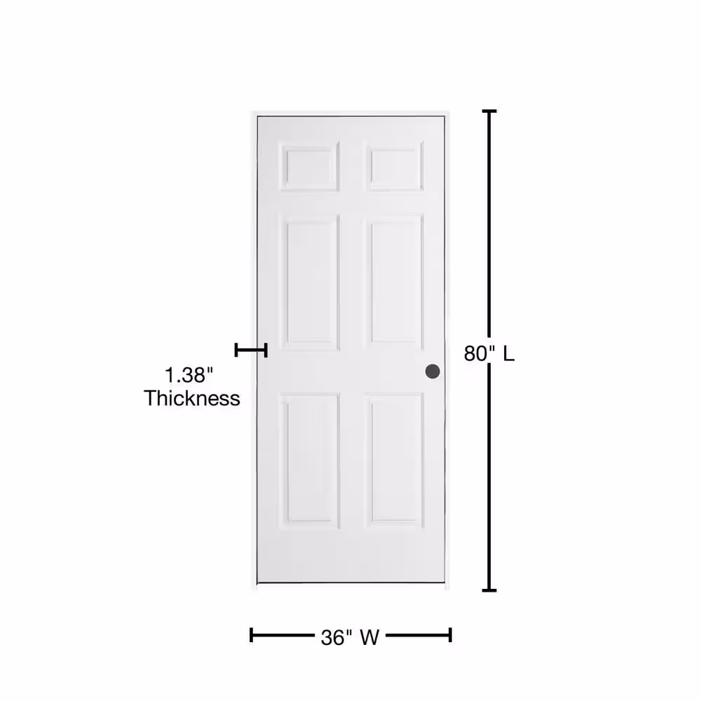 JELD-WEN 36 in. x 80 in. 6 Panel Colonist Primed Left-Handed Textured Molded Composite Single Prehung Interior Door