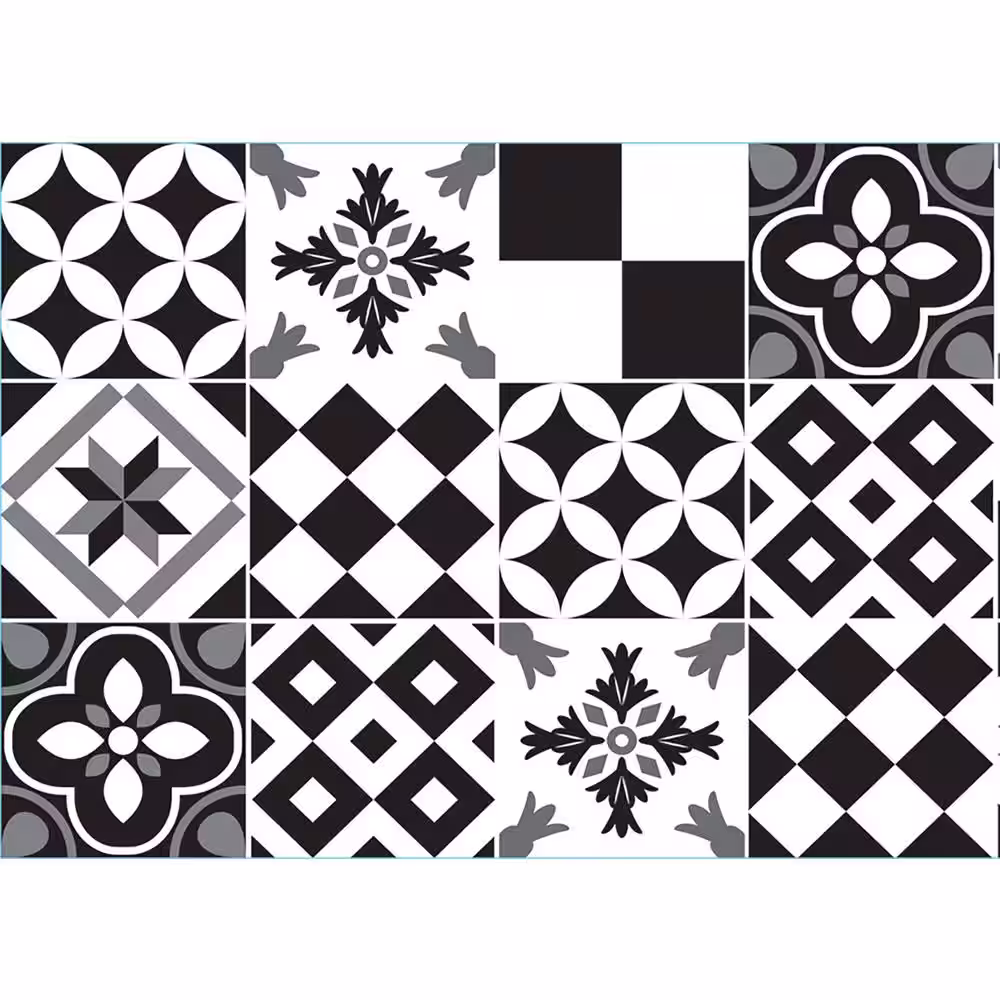 Home Decor Line Black and White Azulejos Peel and Stick Backsplash Wall Decal