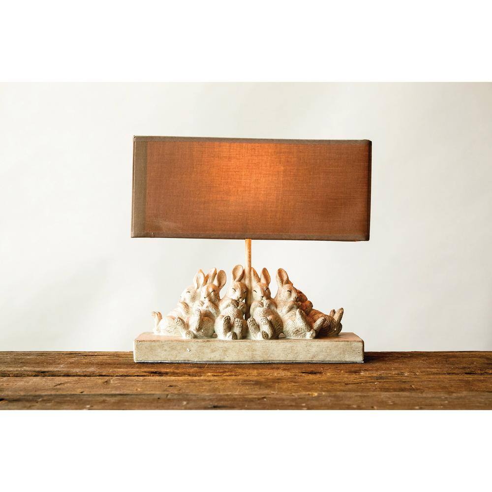 Storied Home 13 in. Off White Resin Rabbit Lamp with Linen Shade