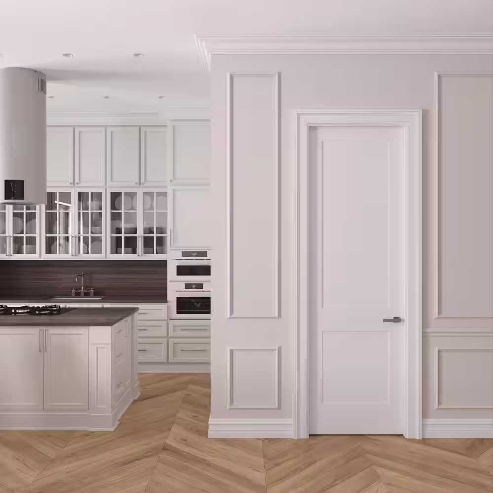 None 22 in. x 96 in. Left-Handed Solid Core Primed White Composite Single Prehung Interior Door Antique Nickel Hinges