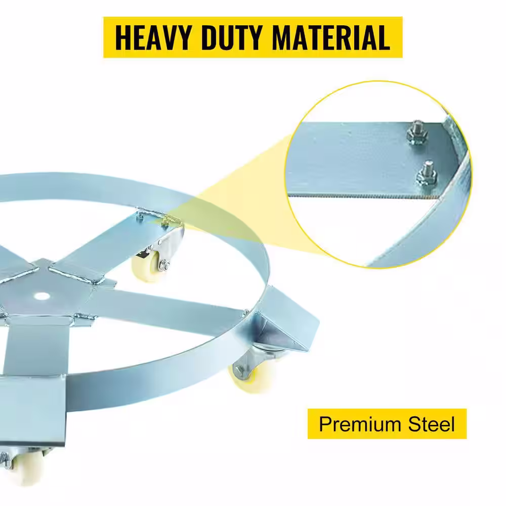 VEVOR Heavy-Duty Drum Dolly 5 Swivel Caster Wheel 55 Gal. Steel Frame Non Tipping with Brake