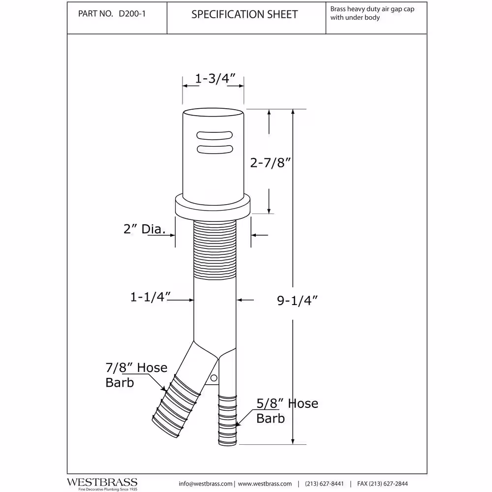Westbrass 1-3/4 in. Air Gap Kit with Skirted Brass Cap in Powder Coat White Finish