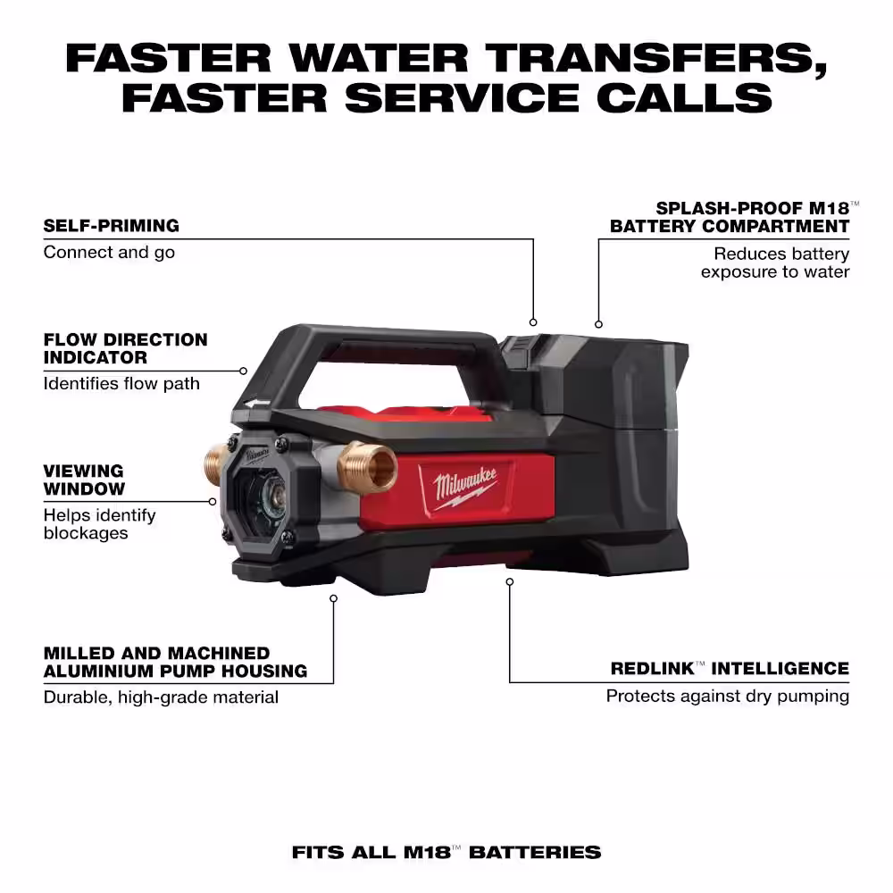 Milwaukee M18 18-Volt 1/4 HP Lithium-Ion Cordless Transfer Pump with M18 Starter Kit with One 5.0 Ah Battery and Charger